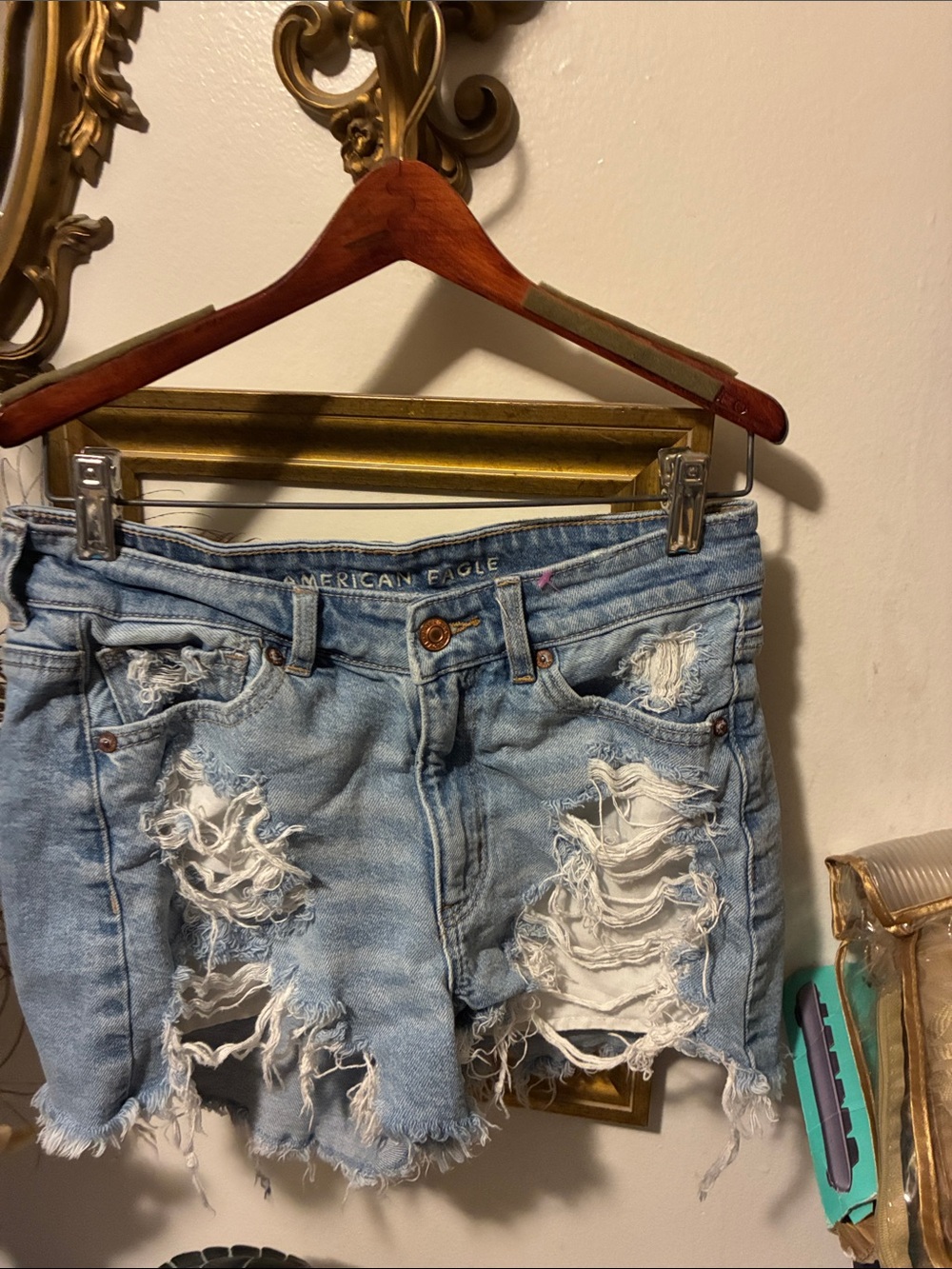 American Eagle Outfitters Light Blue Distressed Denim Shorts